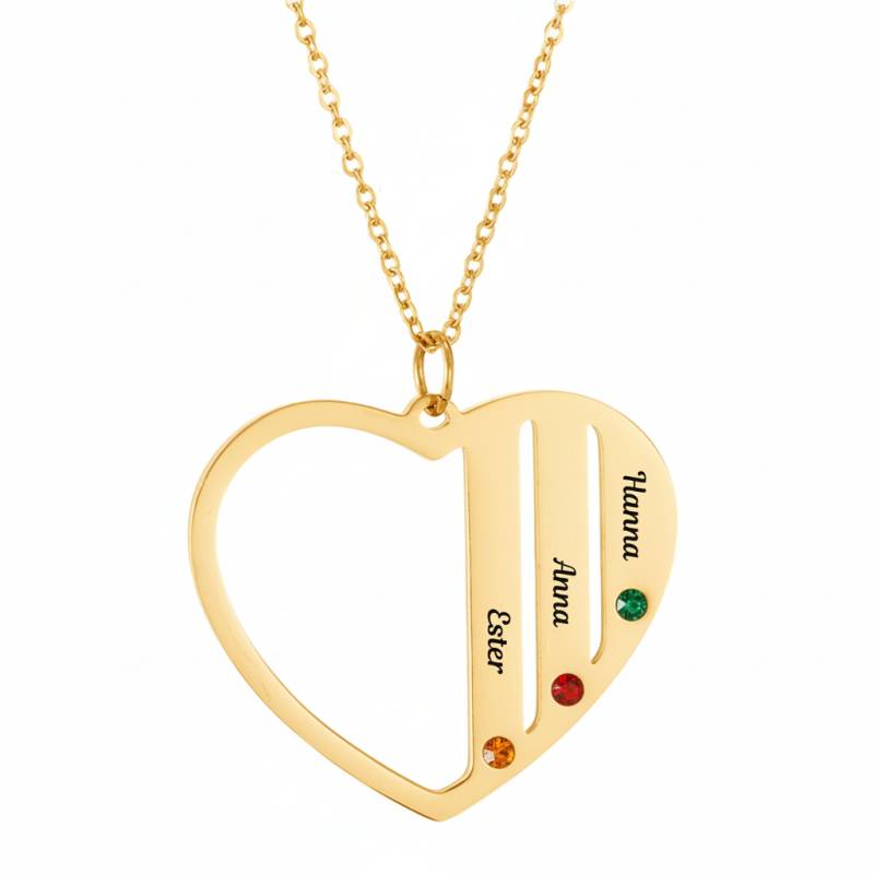 Nyaklánc szív alakú medállal három névvel