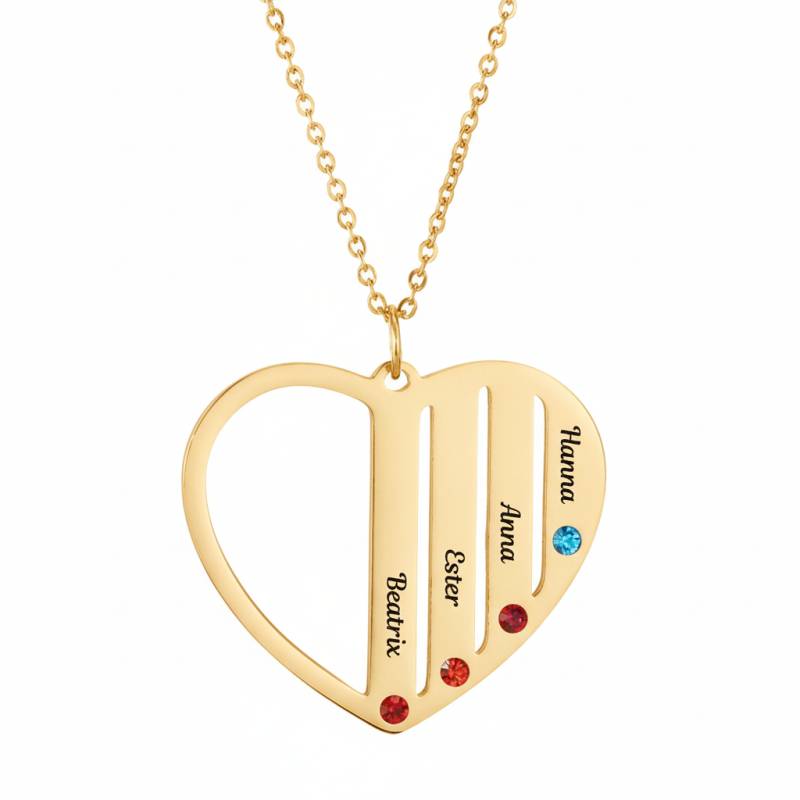 Nyaklánc szív alakú medállal négy névvel
