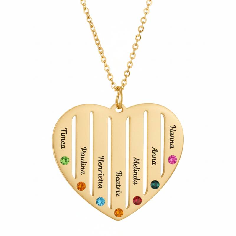 Nyaklánc szív alakú medállal hét névvel