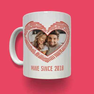 Személyre szabott bögre - Szív alakú lenyomat fényképpel