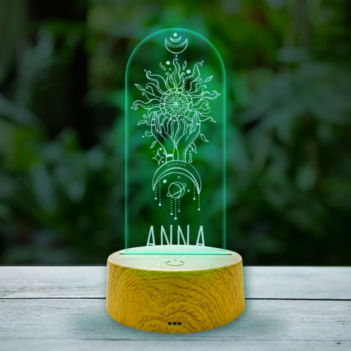 Személyre szabott 3D LED lámpa – Nap és Hold