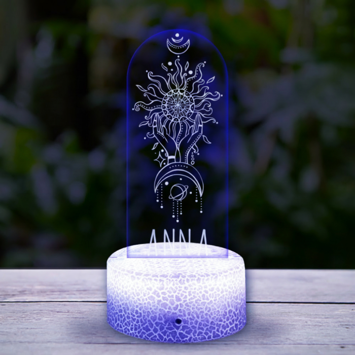 Személyre szabott 3D LED lámpa – Nap és Hold