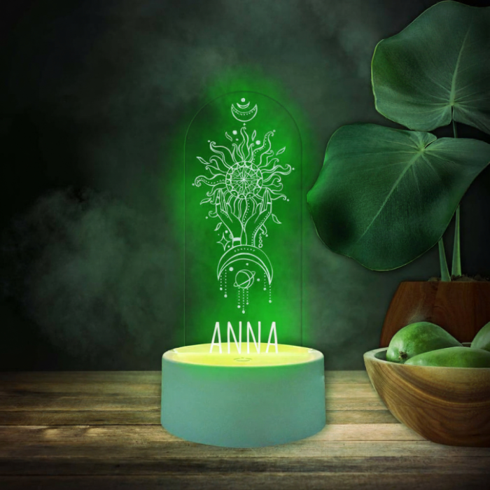 Személyre szabott 3D LED lámpa – Nap és Hold