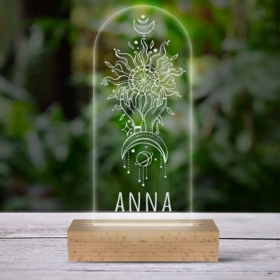 Személyre szabott 3D LED lámpa – Nap és Hold