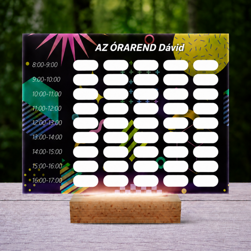 Személyre szabható 3D LED lámpa – absztrakt dizájnú órarend