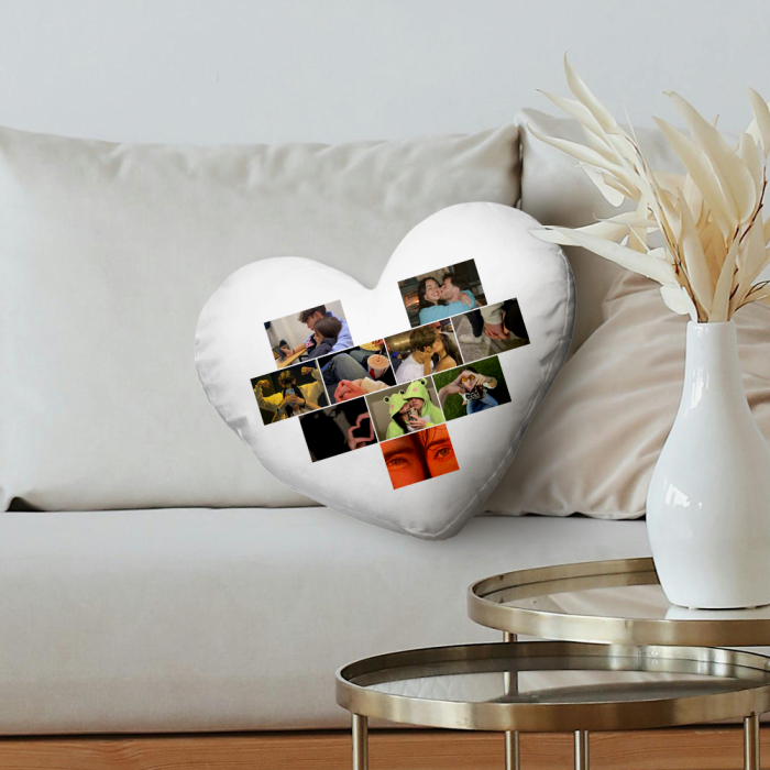 Személyre szabott szív alakú párna - Kollázs