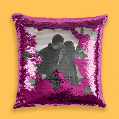 Személyre szabott flitteres párna - Fekete-Fehér