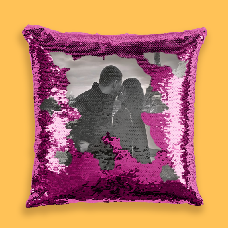 Személyre szabott flitteres párna - Fekete-Fehér