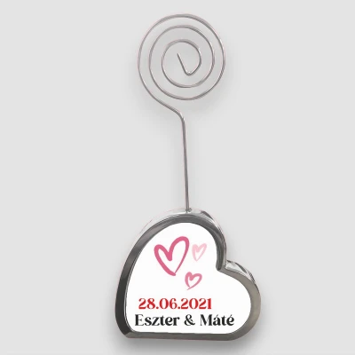 Szív alakú fotótartó - Név és Dátum