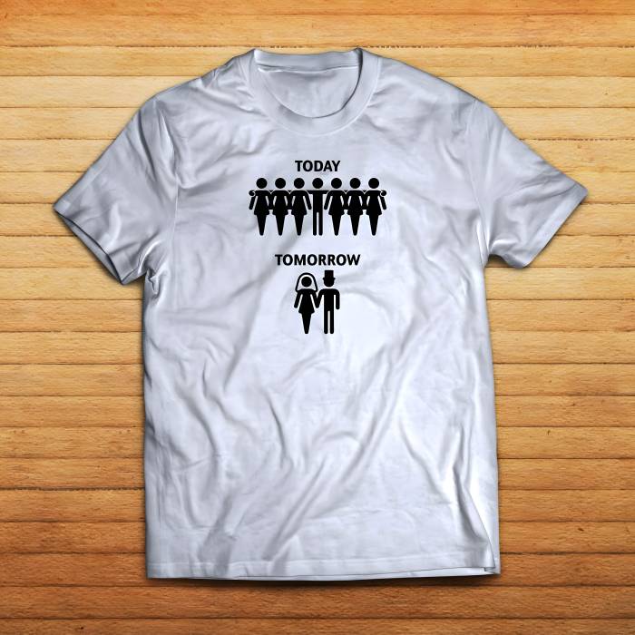 Személyre szabott póló legénybúcsúra – Single Today, Married Tomorrow Személyre szabott póló legénybúcsúra – Single Today, Married Tomorrow