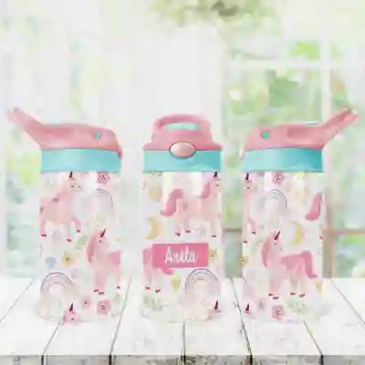 Szigetelt vizes palack gyerekeknek - Rózsaszín egyszarvú