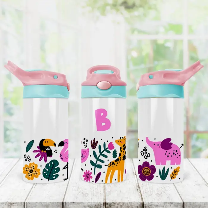 Szigetelt vizes palack gyerekeknek - Állatok virágokkal